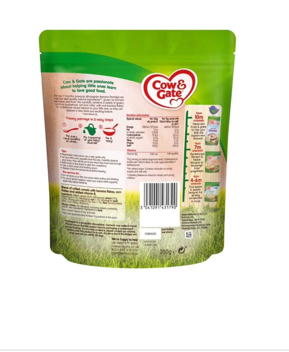 Cow & Gate Banana Wholegrain Porridge with Buckwheat for babies 7 months+