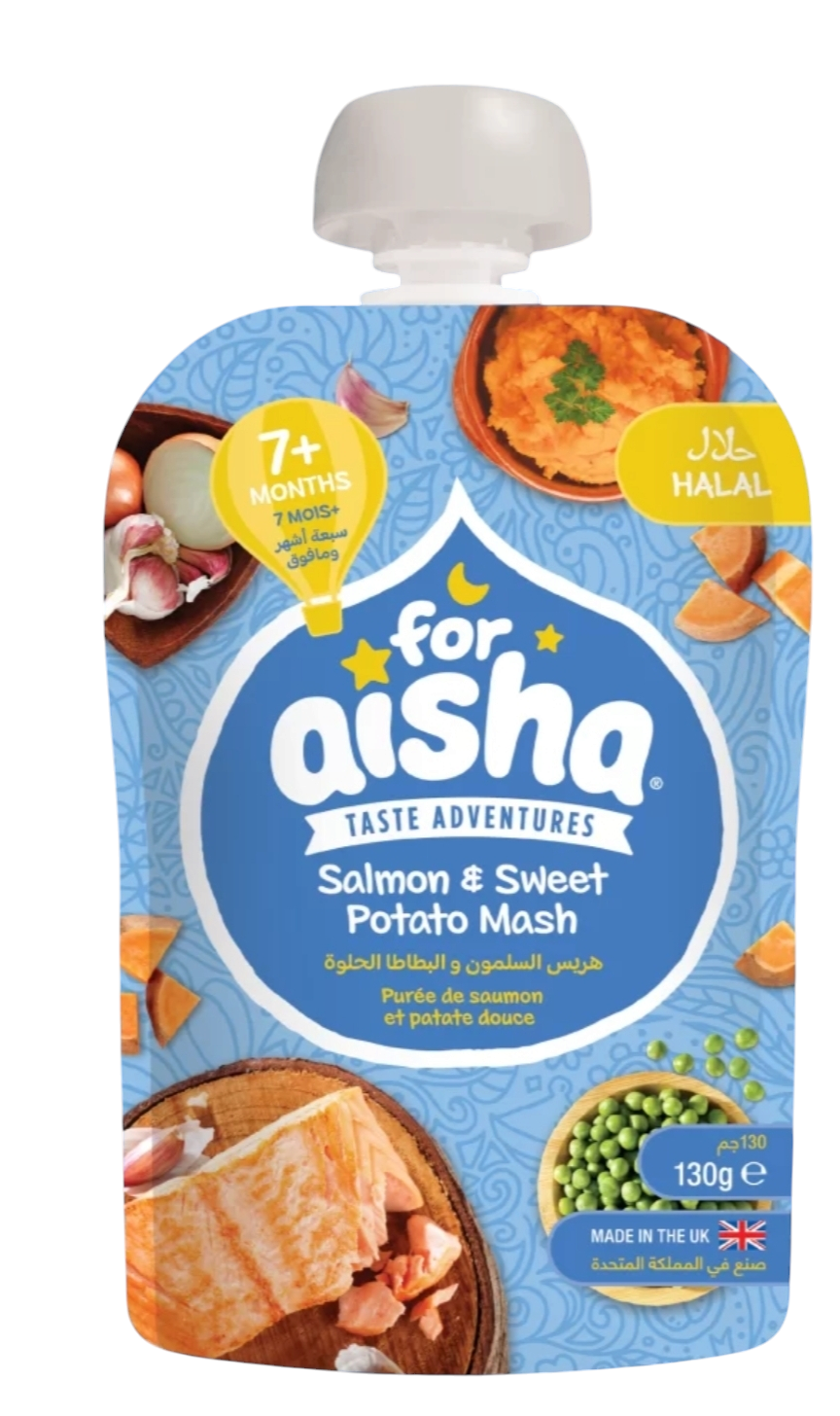 For Aisha Salmon & Sweet Potato Mash baby food for 7 months and older