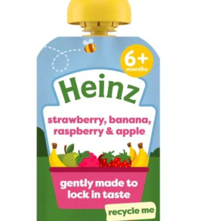 HEINZ STRAWBERRY, BANANA, RASPBERRY & APPLE BABY FOOD FRUIT PUREE POUCH 100g