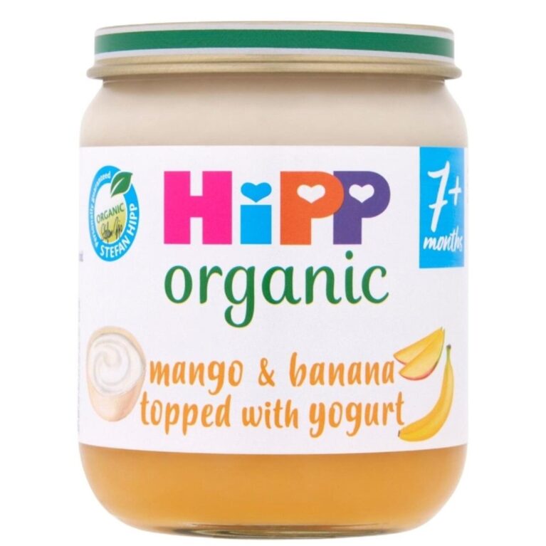 HIPP ORGANIC MANGO & BANANA TOPPED WITH YOGURTS BABY FOOD JAR 7+ MONTHS