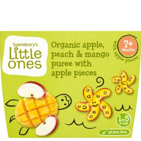 SAINSBURY'S LITTLE ONES ORGANIC APPLE PEACH & MANGO PUREE POT 4x110g (10M+)