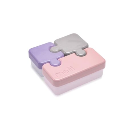 melii Puzzle Bento Box Food Storage Container, 3 Compartments, 28.6 Ounce (Pink, Purple & Grey)