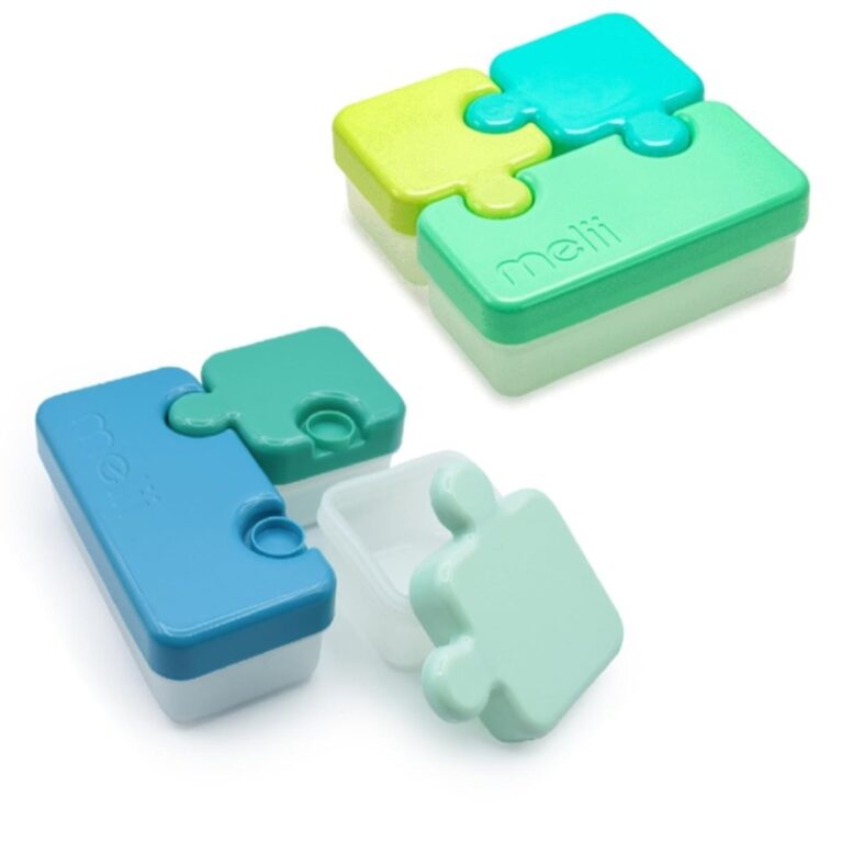 melii Puzzle Bento Box Food Storage Container, 3 Compartments, 28.6 Ounce (Blue, Mint & Lime)