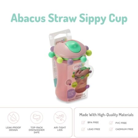 melii Abacus Straw Sippy Cup 11.5 oz Toddler and Baby (Pink 1 Pack)