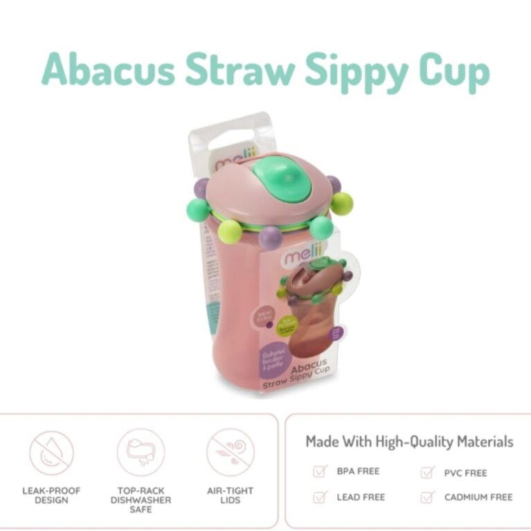 melii Abacus Straw Sippy Cup 11.5 oz Toddler and Baby (Pink 1 Pack)