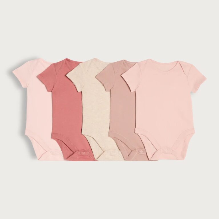 F&F Baby 5 Packs Pure Cotton Short Sleeved Bodysuits In Pink