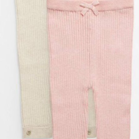 Pink & Oatmeal Ribbed Knitted Leggings 2 packs