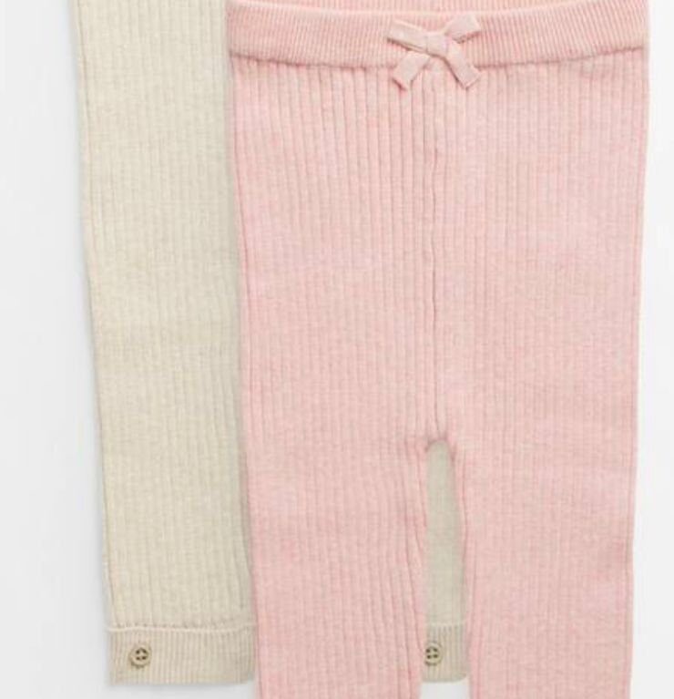 Pink & Oatmeal Ribbed Knitted Leggings 2 packs