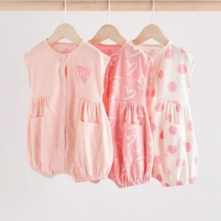 NEXT pink/White printed button ROMPER