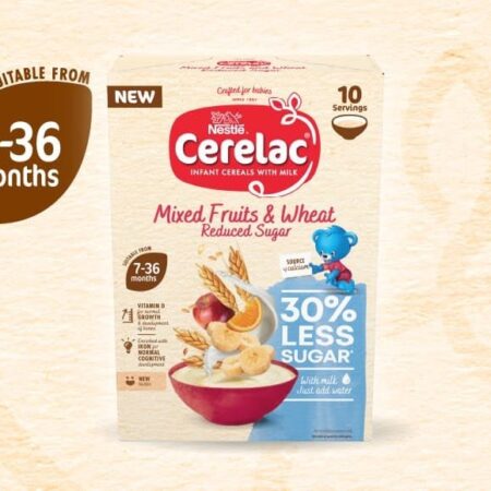 CERELAC MIXED FRUITS AND WHEAT WITH  30% LESS SUGAR 7-36M